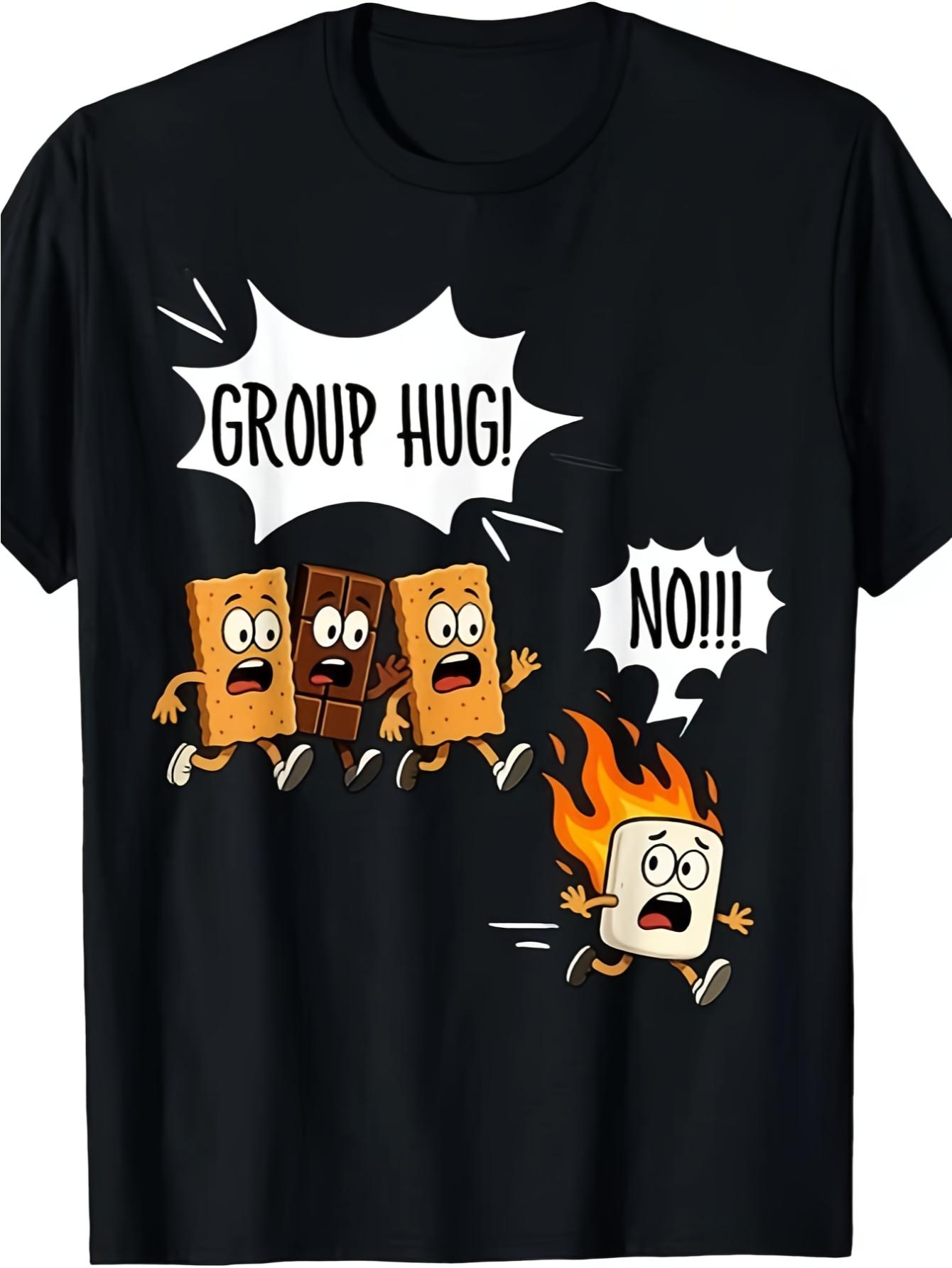 Outdoor Sportsman Group - Lustiges Smores-Gruppen-Umarmungs-Lagerfeuer-Marshmallow-Grafik-T-Shirt, Retro-Lagerfeuer-Design mit Marshmallow-Röstung, Unisex-T-Shirt